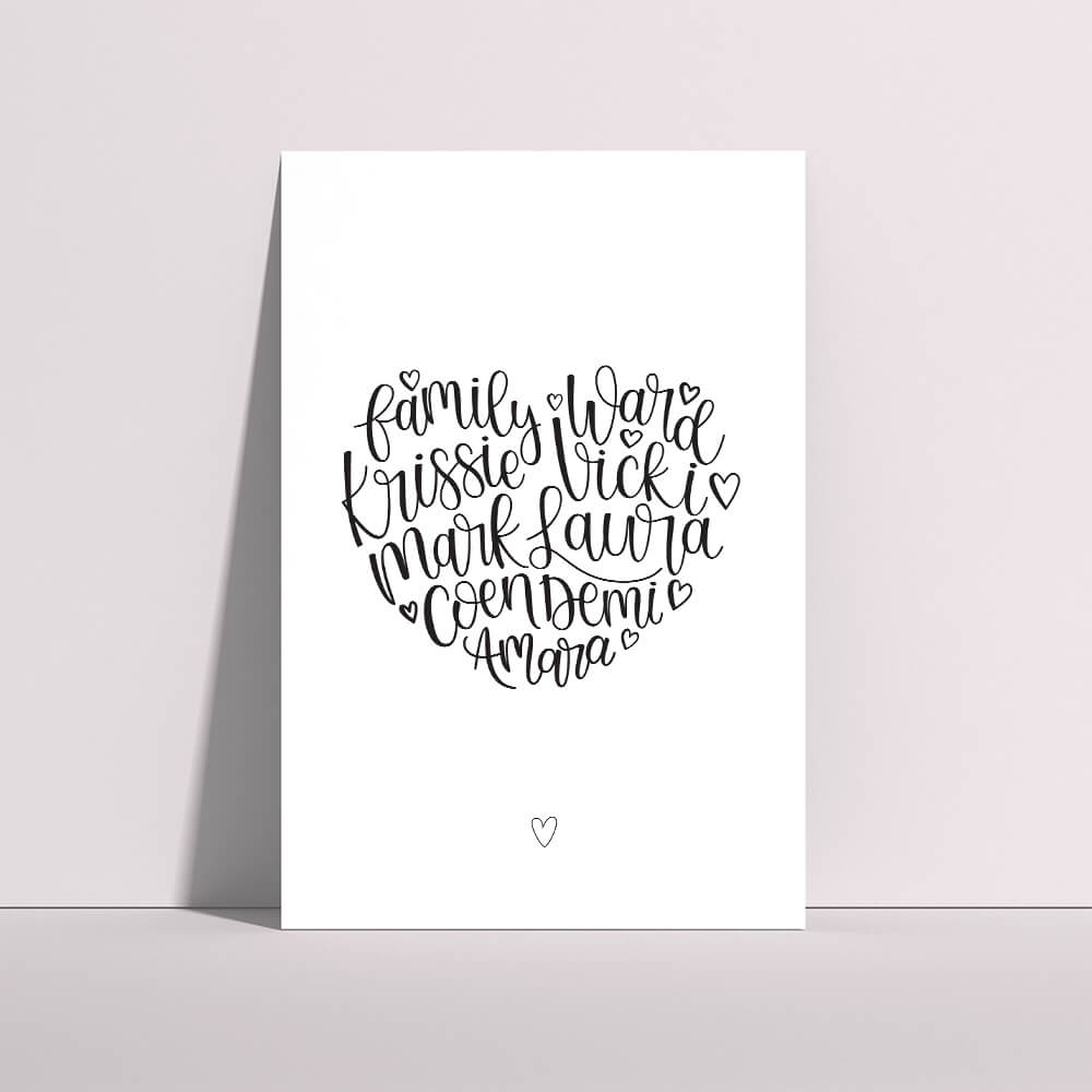 hand lettered family heart art print