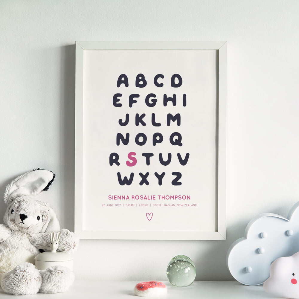alphabet birth details print