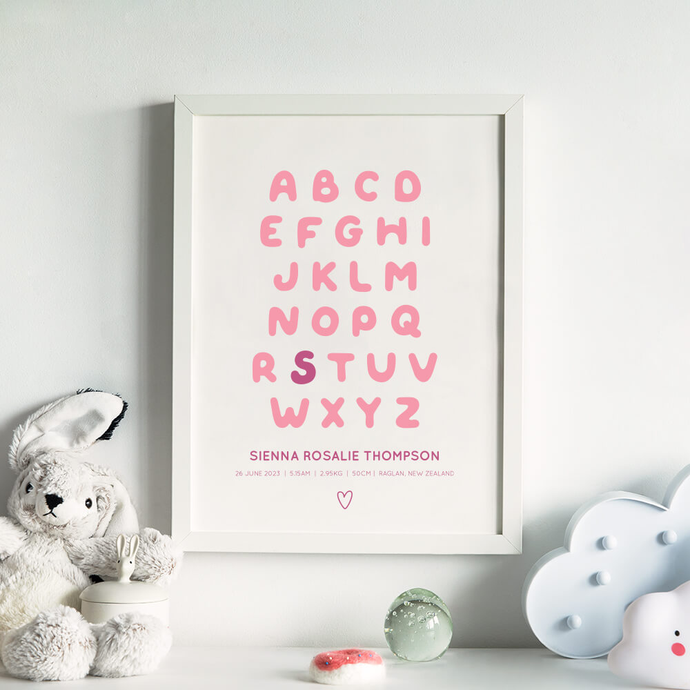 alphabet personalised birth print