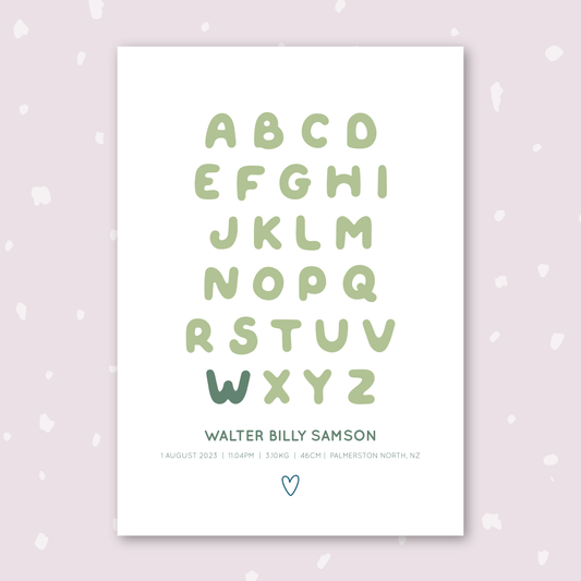 alphabet custom birth print