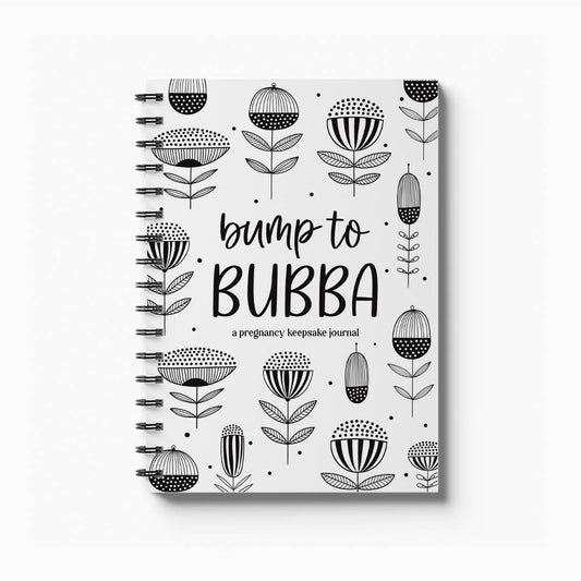 Bump to Bubba pregnancy journal front cover on white background, NZ designed pregnancy keepsake by Paper Heart Design