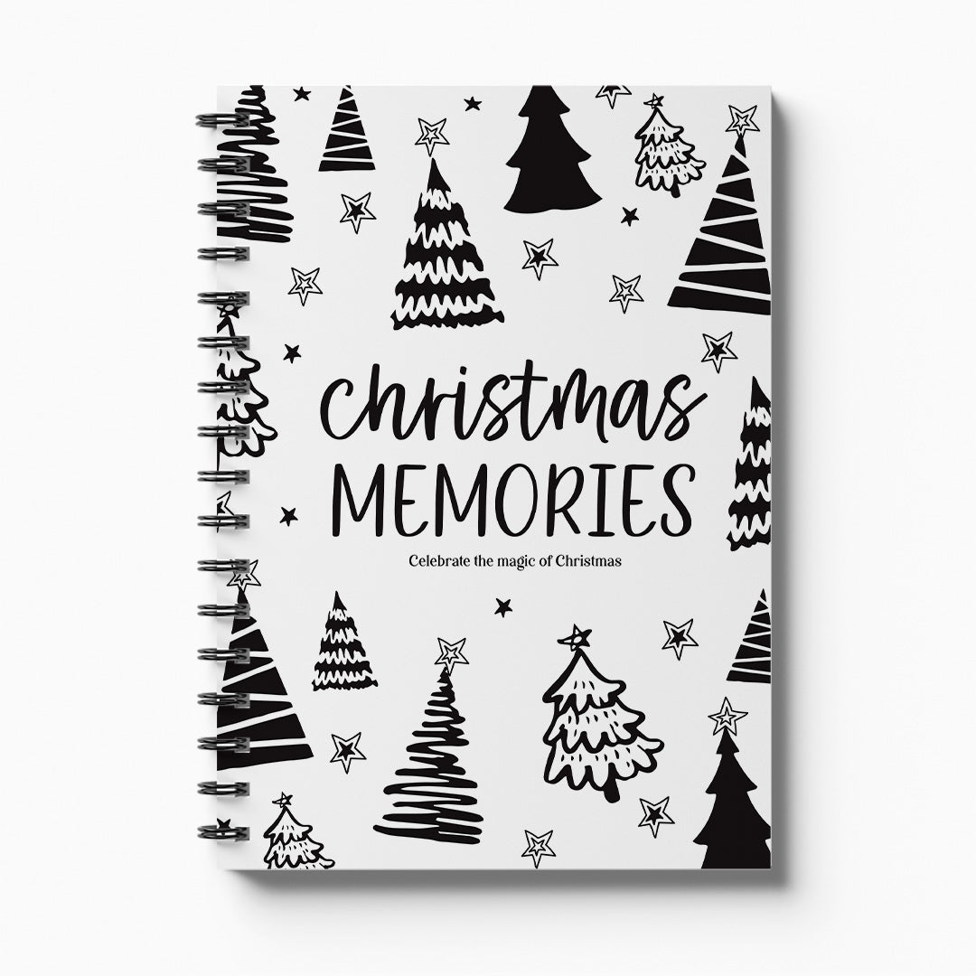 Christmas Memories keepsake book front cover on white background, NZ designed Christmas memory book by Paper Heart Design