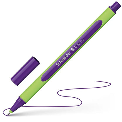 Schneider fineline pen in Daytona Violet ink on angle with purple squiggly line, non-bleed journal pen by Paper Heart Design