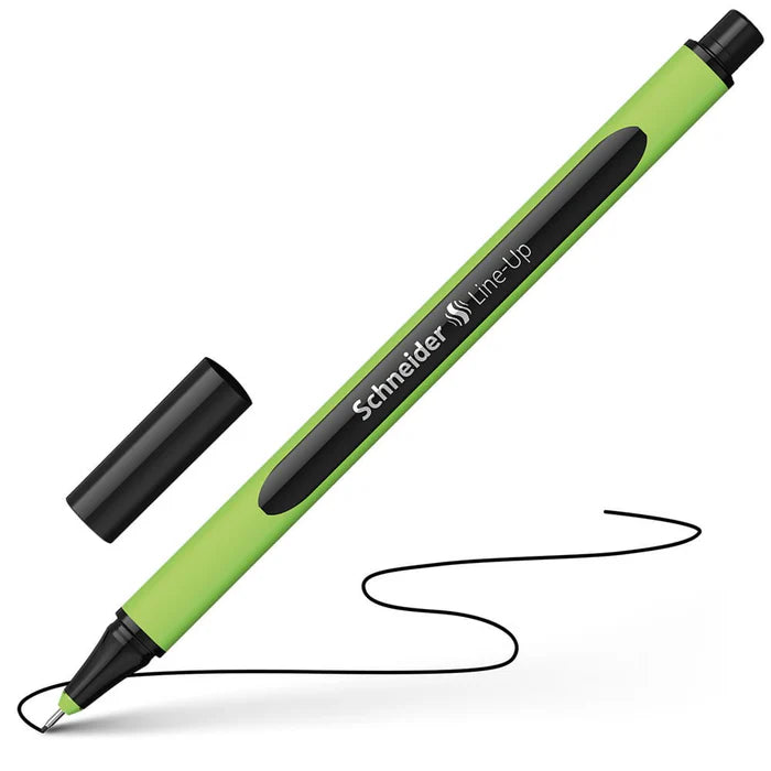Schneider fineline pen in Sapphire Black ink on angle with black squiggly line, non-bleed journal pen by Paper Heart Design