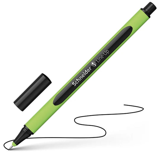 Schneider fineline pen in Sapphire Black ink on angle with black squiggly line, non-bleed journal pen by Paper Heart Design