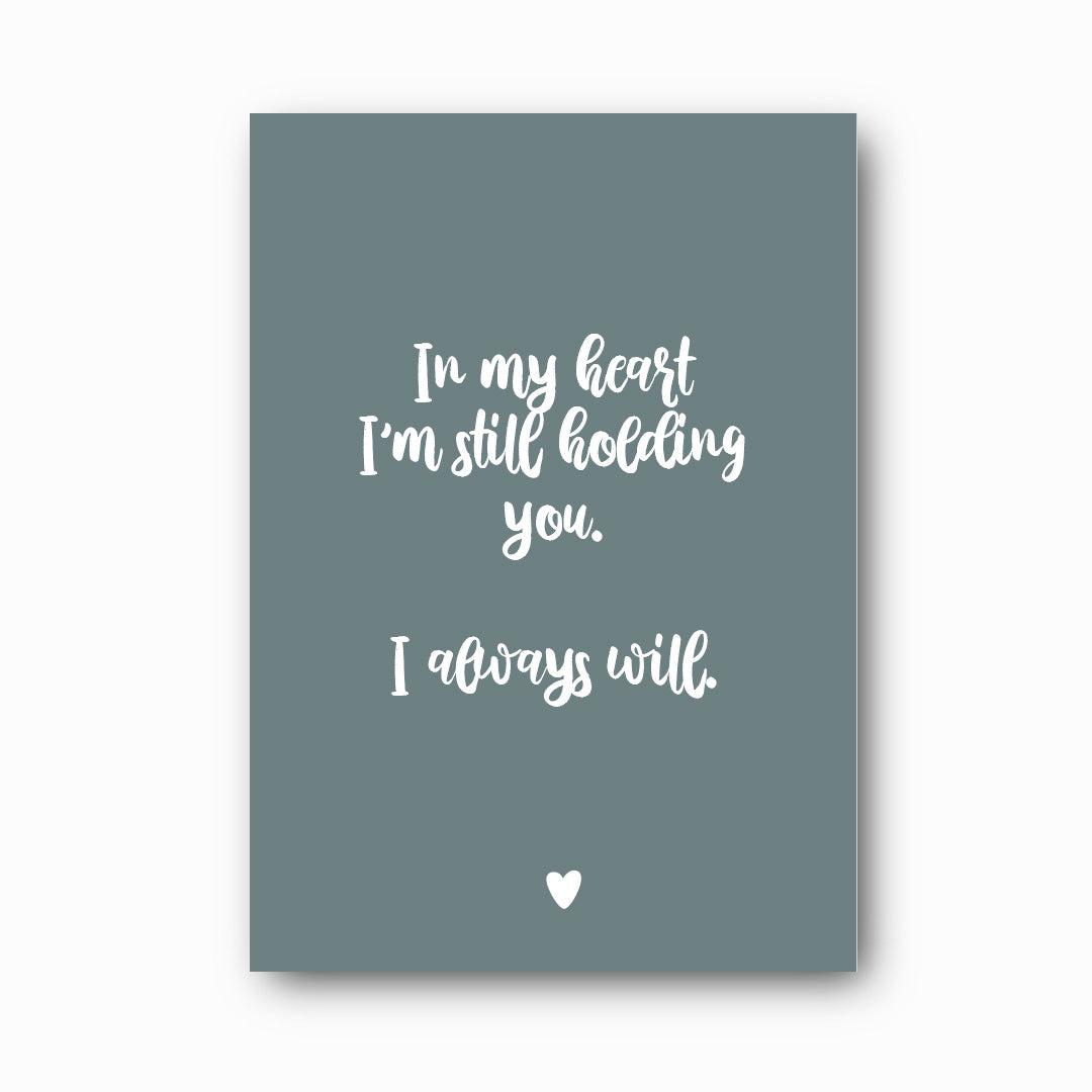 In My Heart memorial print sample in sage with white text on white background, Hope Collection print by Paper Heart Design NZ