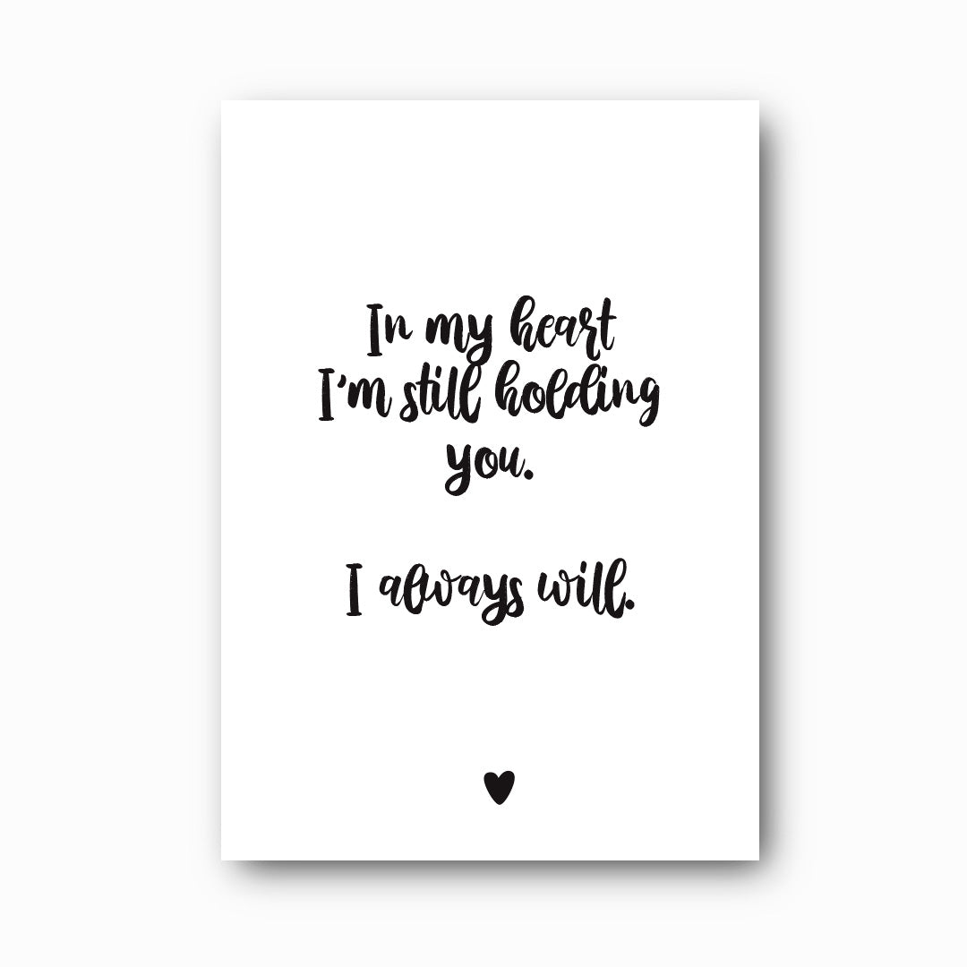 In My Heart memorial print with black text on white background, grief keepsake print supporting Life Matters NZ by Paper Heart Design