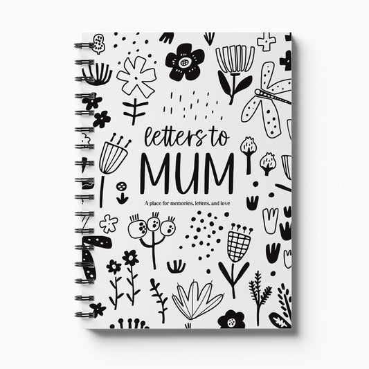 Letters to Mum keepsake book black and white cover on white background, meaningful gift for Mum by Paper Heart Design NZ