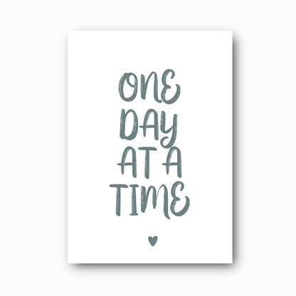 One Day at a Time typographic print in sage on white background, Hope Collection mental health wall art by Paper Heart Design NZ