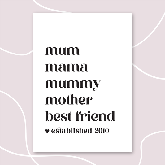Mum list typographic print NZ