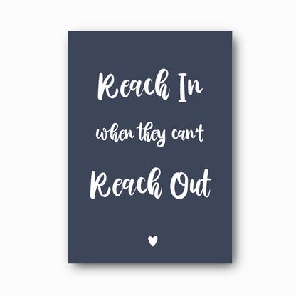 Reach In When They Can't Reach Out typographic print in white on dusk background, Hope Collection mental health wall art by Paper Heart Design NZ