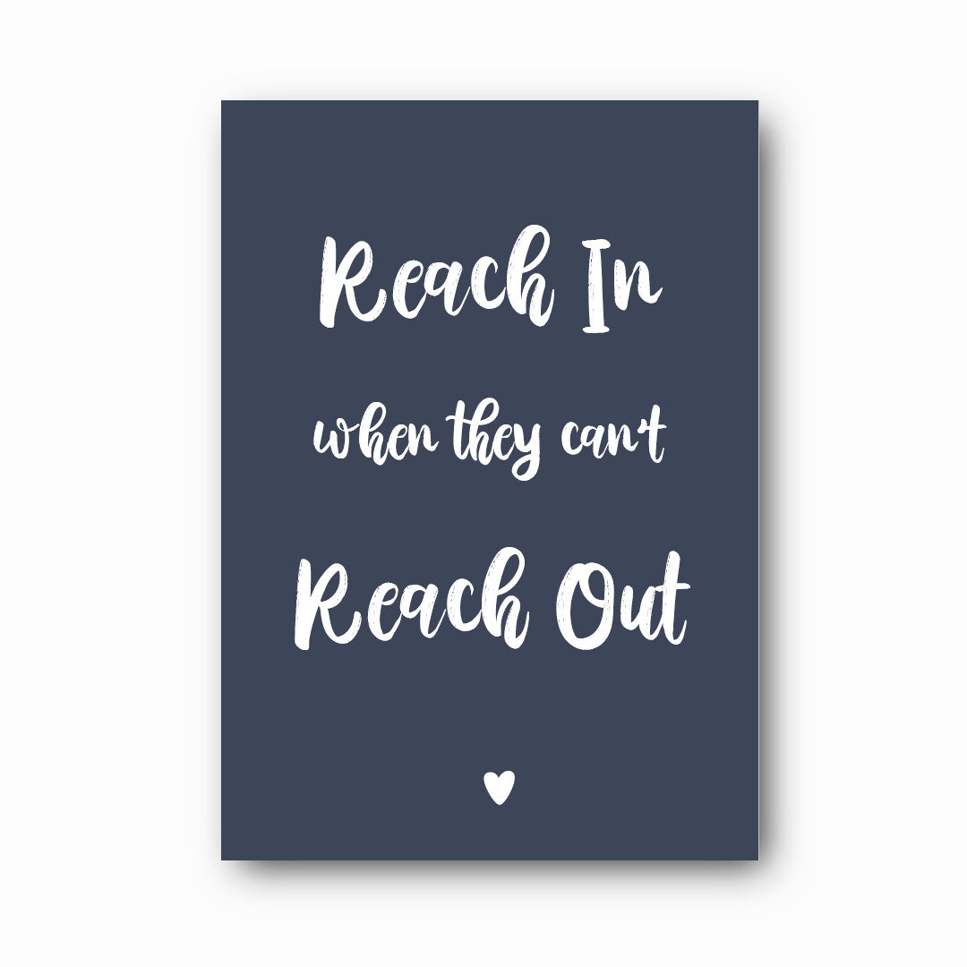 Reach In When They Can't Reach Out typographic print in white on dusk background, Hope Collection mental health wall art by Paper Heart Design NZ