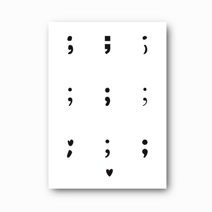 Semicolon print in black on white, mental health awareness wall art by Paper Heart Design NZ