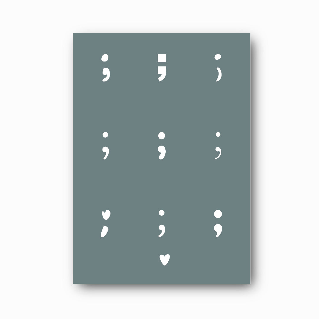Semicolon print in white on sage green, mental health awareness wall art by Paper Heart Design NZ