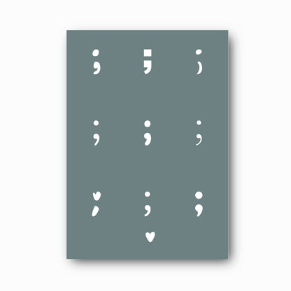 Semicolon print in white on sage green, mental health awareness wall art by Paper Heart Design NZ