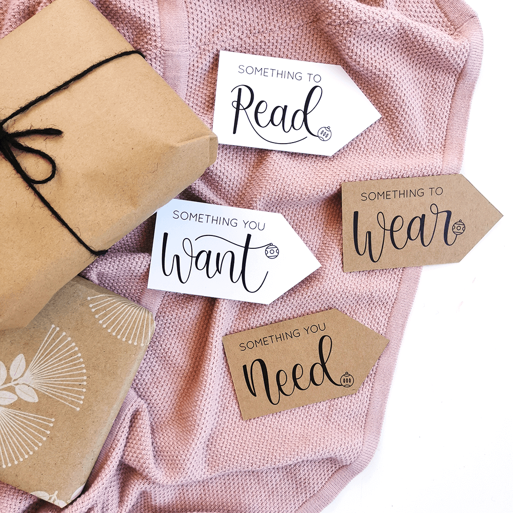Want Need Wear Read Christmas gift tags