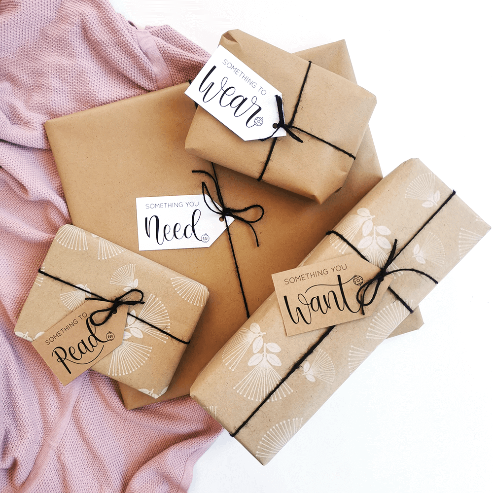 Want Need Wear Read hand lettered gift tags